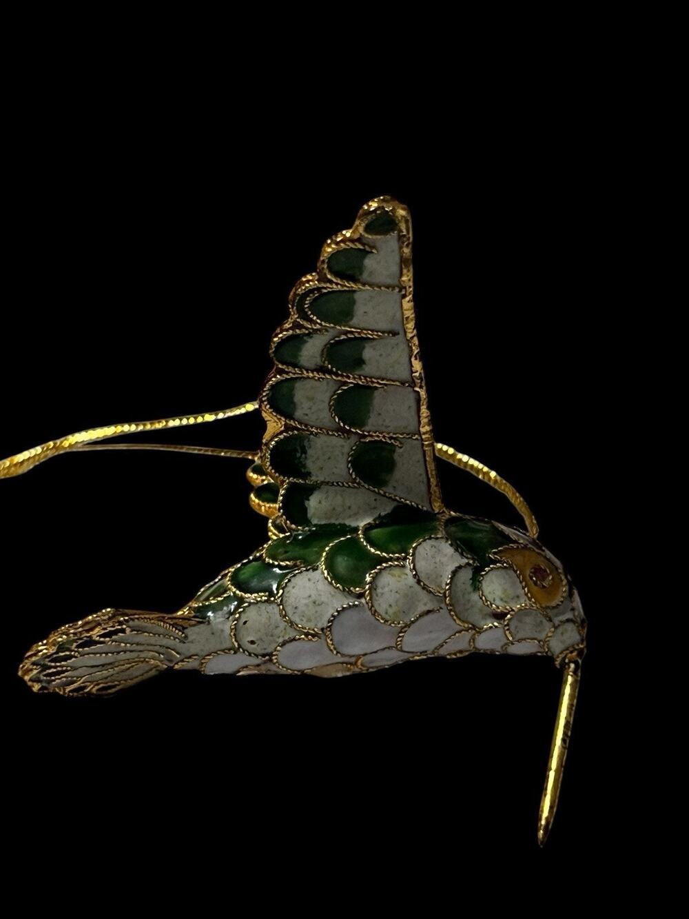 Vintage Enameled Cloisonné Hummingbird Green Gold Danbury Mint Collectible